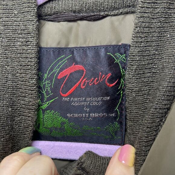 Vintage Schott Bros Down Puffer Vest Mens M Green Goose Insulated Outdoor 80s - Picture 2 of 7